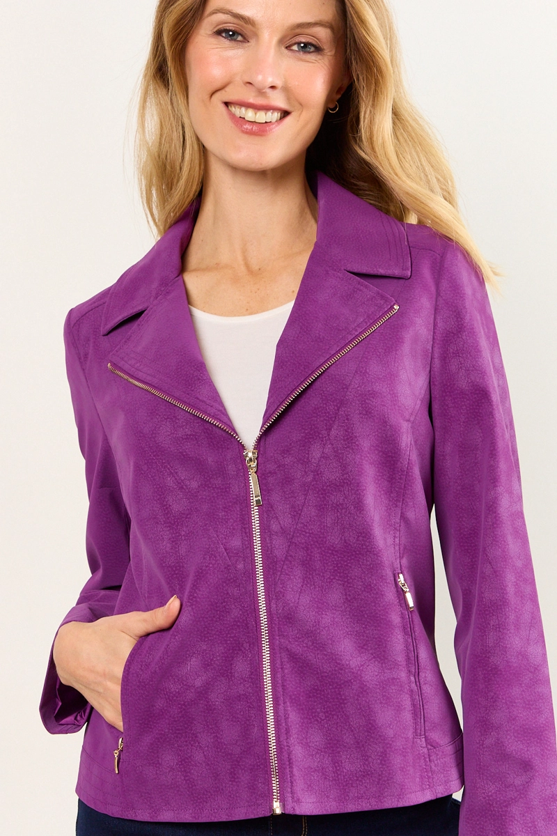 CHAQUETA DE PU CRAQUELADA MORADO MUJER MA GRIFFE - 2