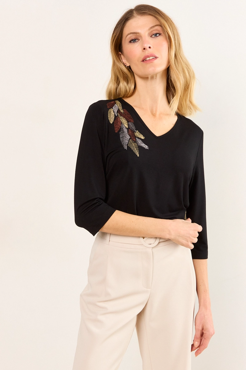 POLERA BORDADO NEGRO MUJER MA GRIFFE - 1