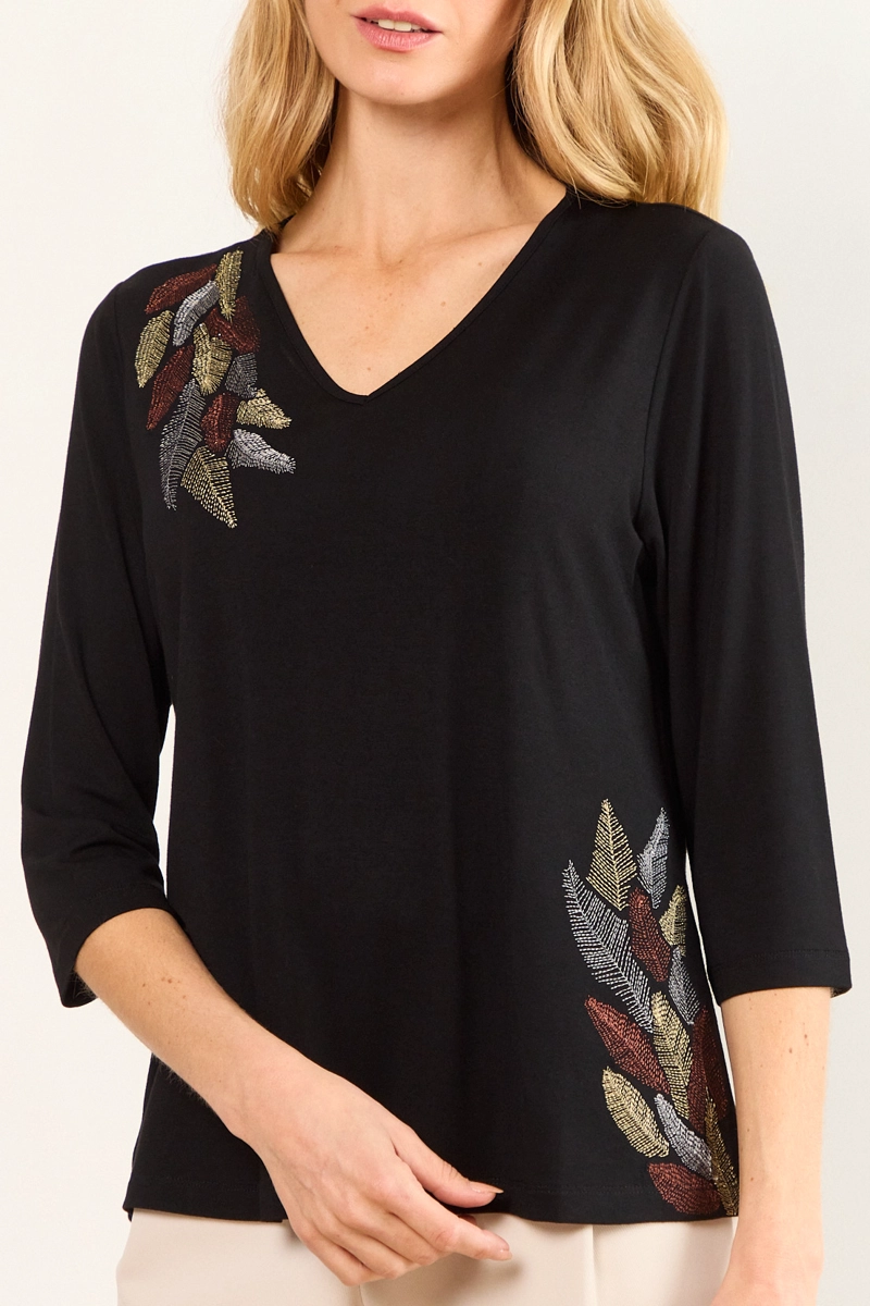 POLERA BORDADO NEGRO MUJER MA GRIFFE - 2