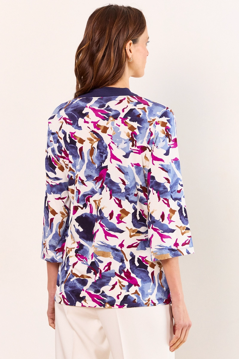 POLERA ESTAMPADO ABSTRACTO CUELLO V AZUL MUJER MA GRIFFE - 3
