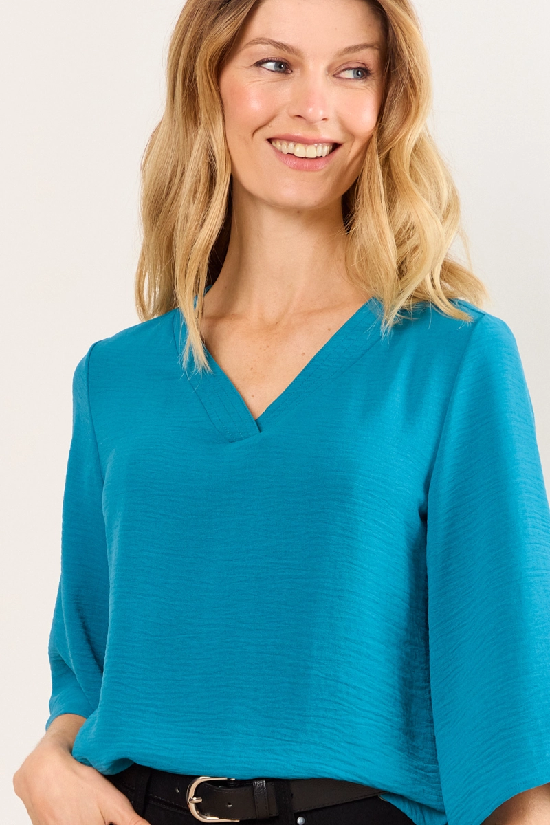 BLUSA ESCOTE EN V PETROLEO MUJER MA GRIFFE - 2