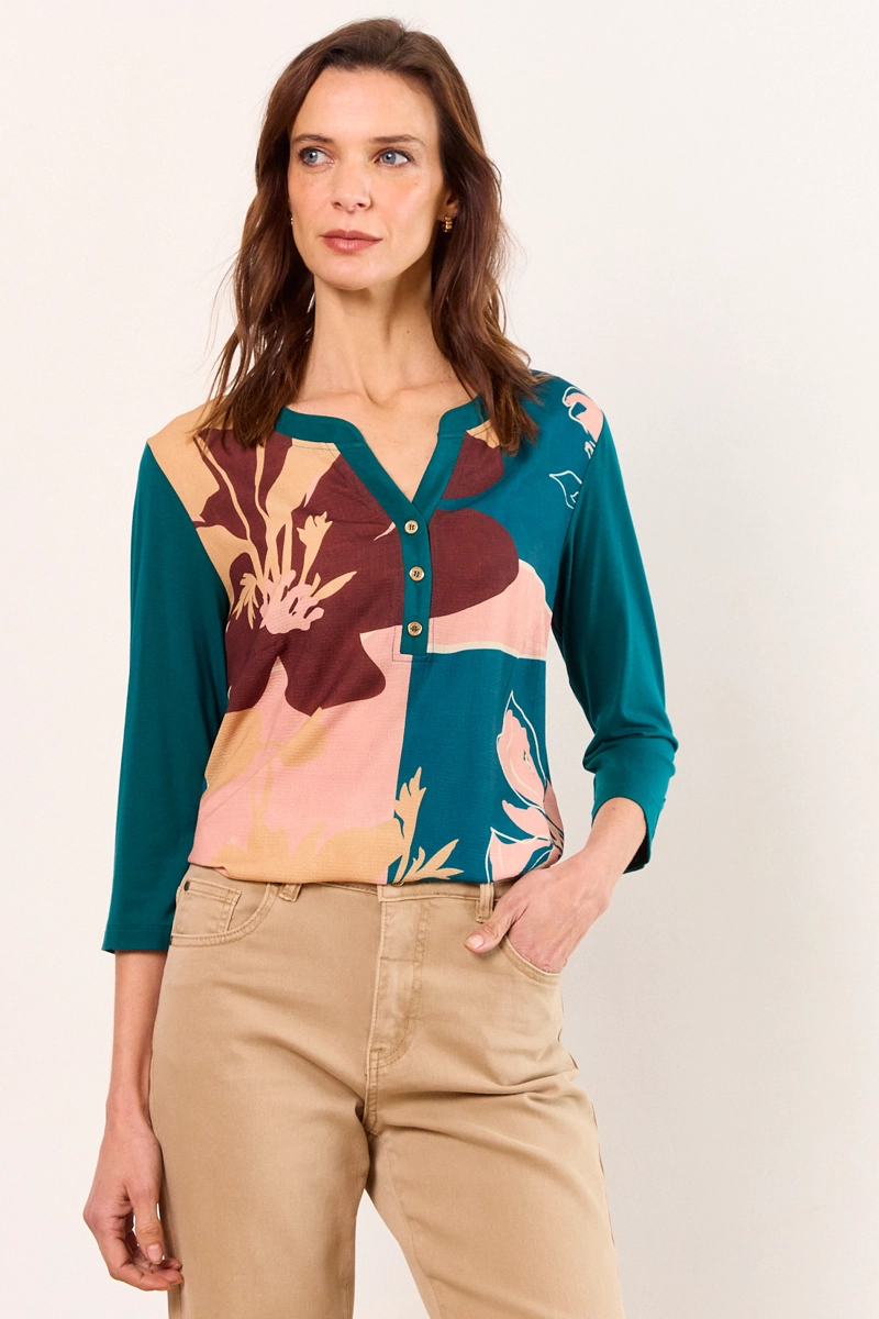 POLERA DOBLE TELA ESTAMPADA PETROLEO MUJER MA GRIFFE - 1