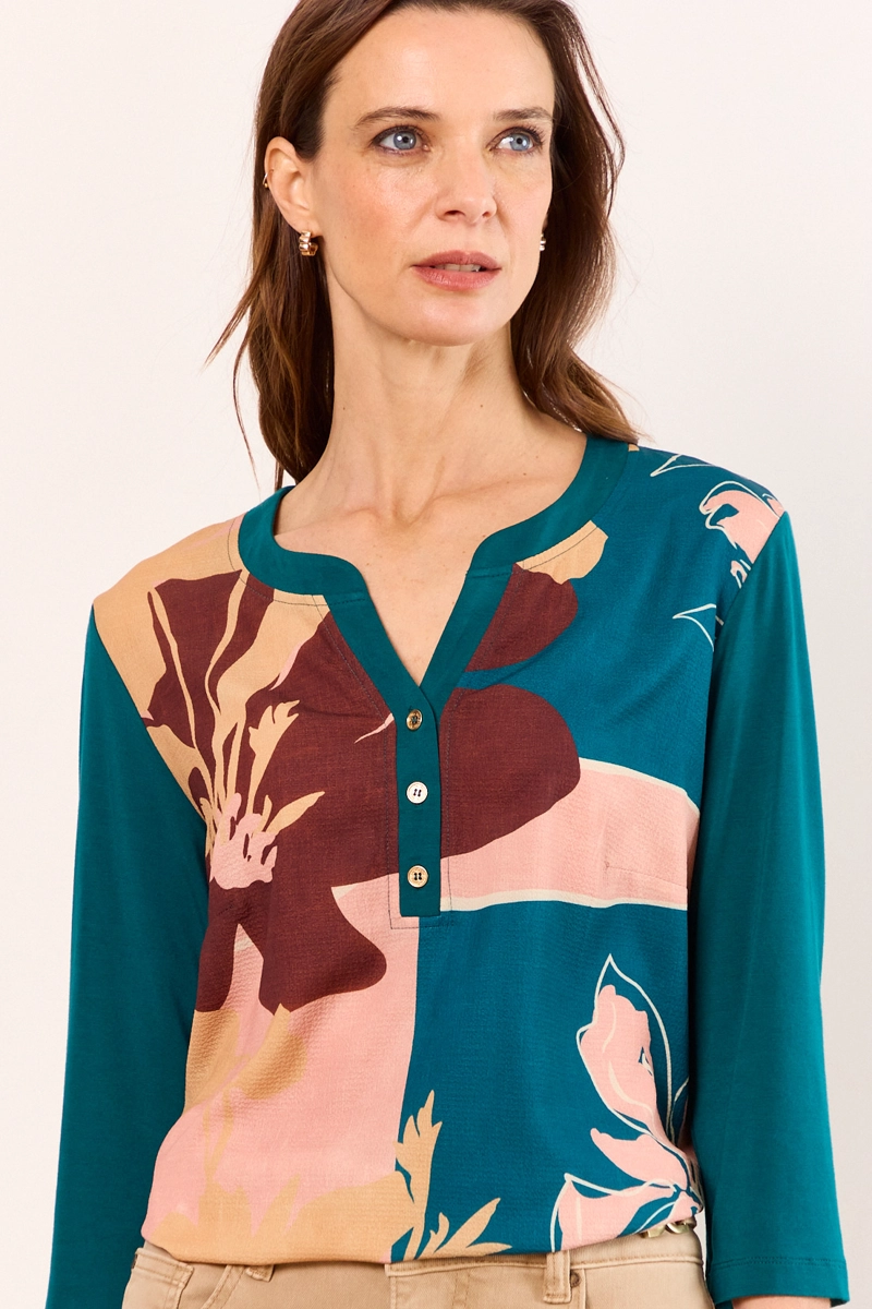 POLERA DOBLE TELA ESTAMPADA PETROLEO MUJER MA GRIFFE - 2