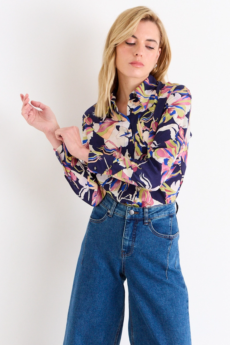 BLUSA CAMISERA ESTAMPADA AZUL MUJER ASH - 1