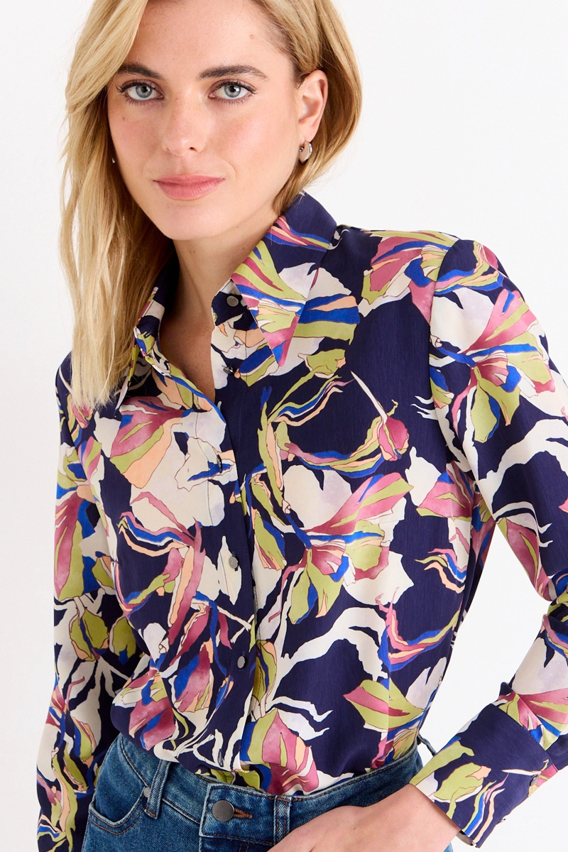 BLUSA CAMISERA ESTAMPADA AZUL MUJER ASH - 2
