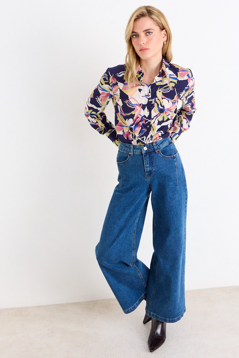 BLUSA CAMISERA ESTAMPADA AZUL MUJER ASH - 4