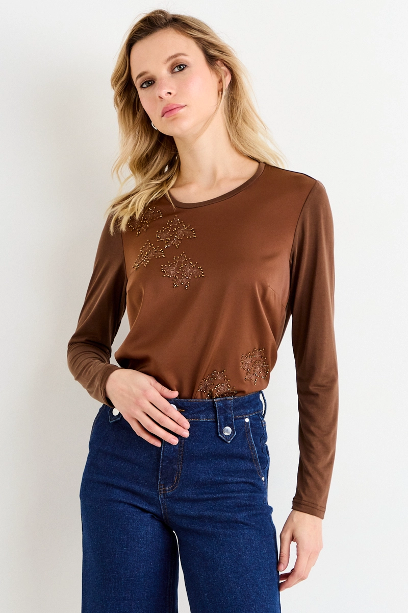 POLERA MANGA LARGA CAFE MUJER ASH - 1