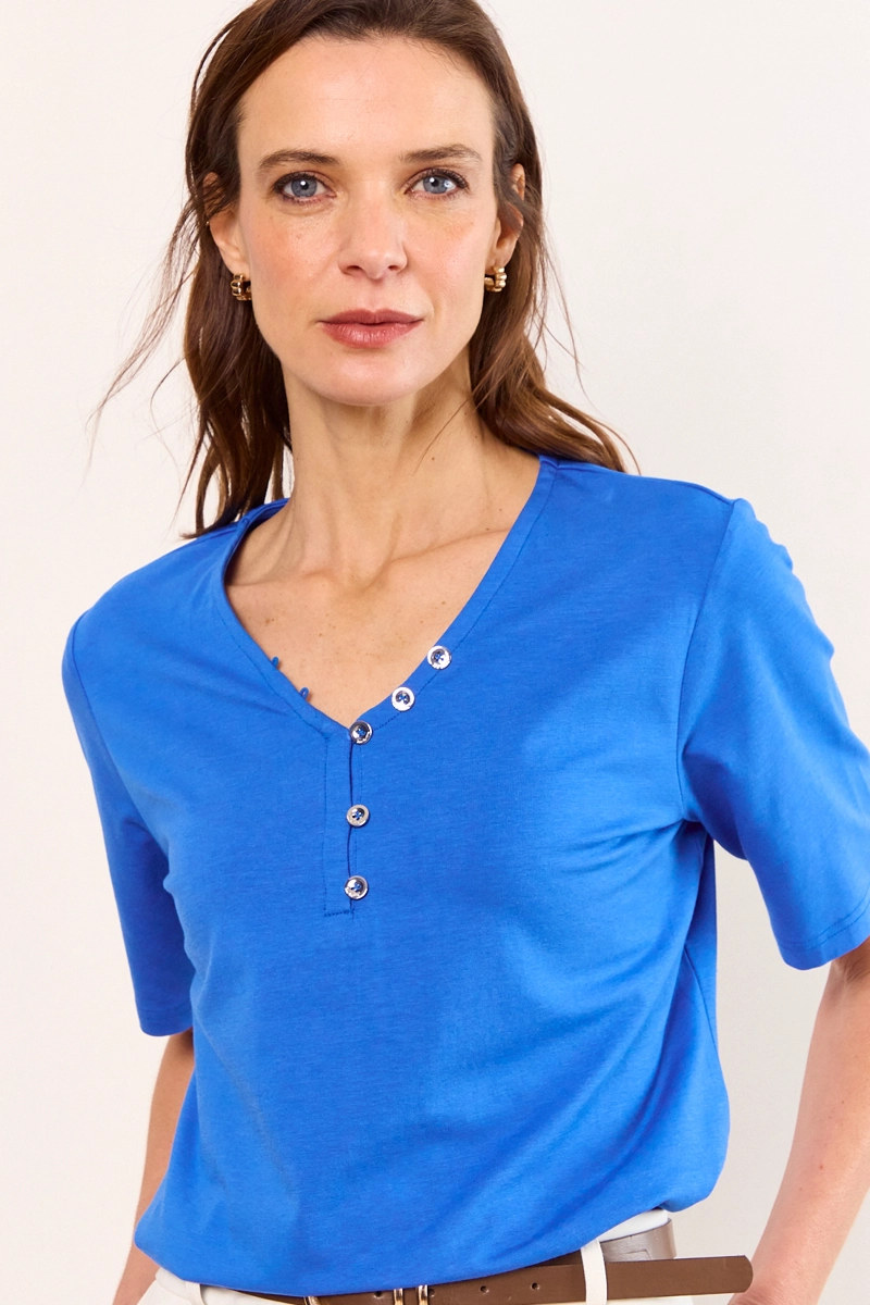 POLERA MANGA CORTA AZUL MUJER MA GRIFFE - 1