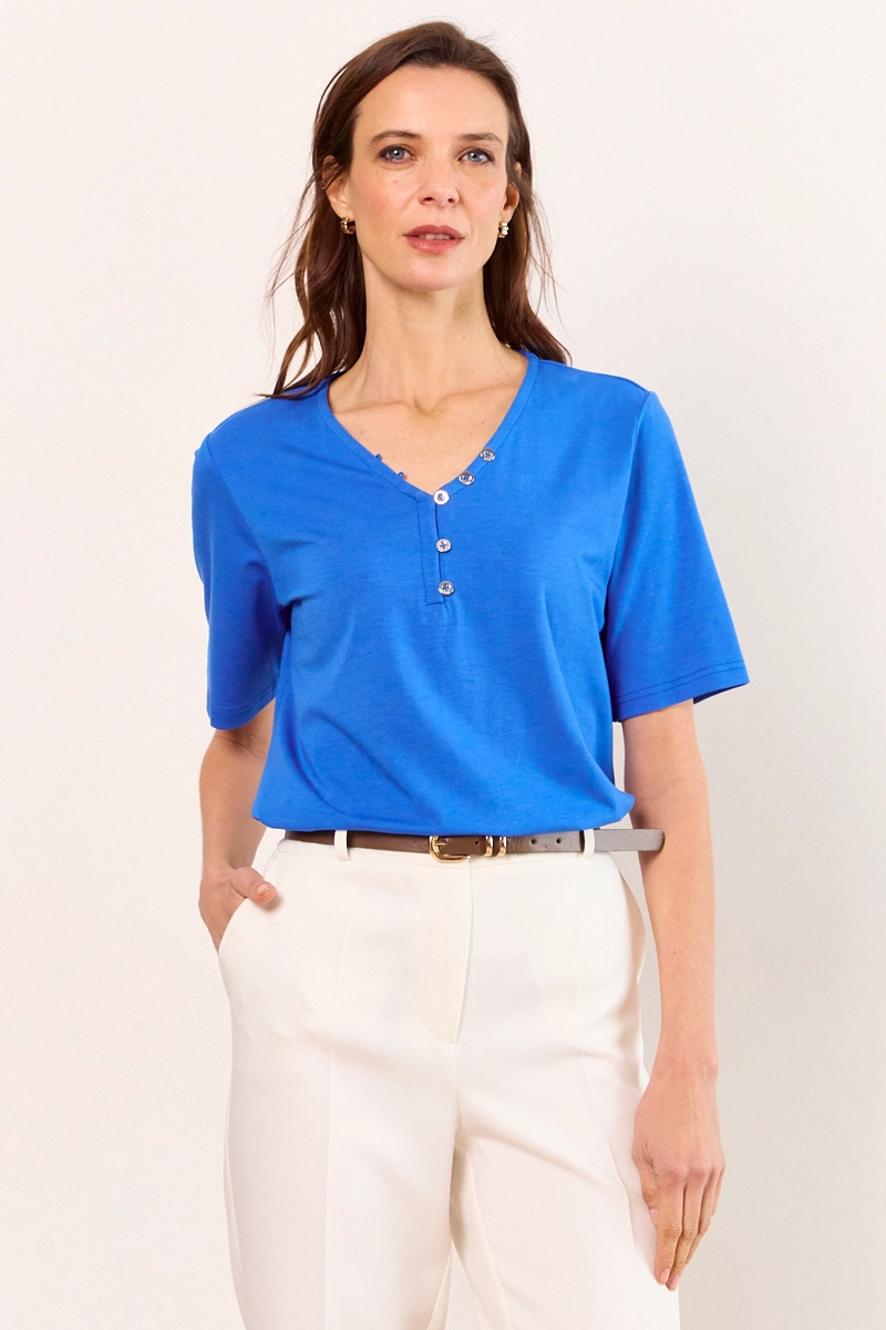 POLERA MANGA CORTA AZUL MUJER MA GRIFFE - 2