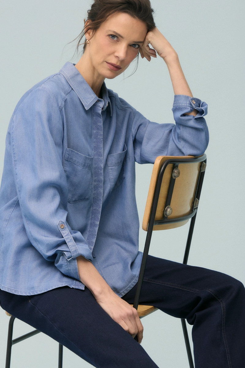BLUSAS MANGA LARGA AZUL MUJER MA GRIFFE - 1