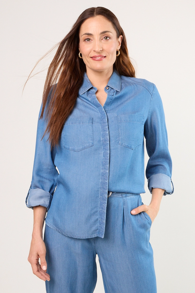 BLUSAS MANGA LARGA AZUL MUJER MA GRIFFE - 1