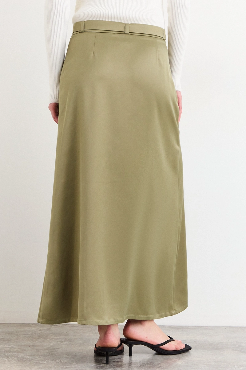 FALDA LARGA VERDE OLIVA MUJER IO - 4