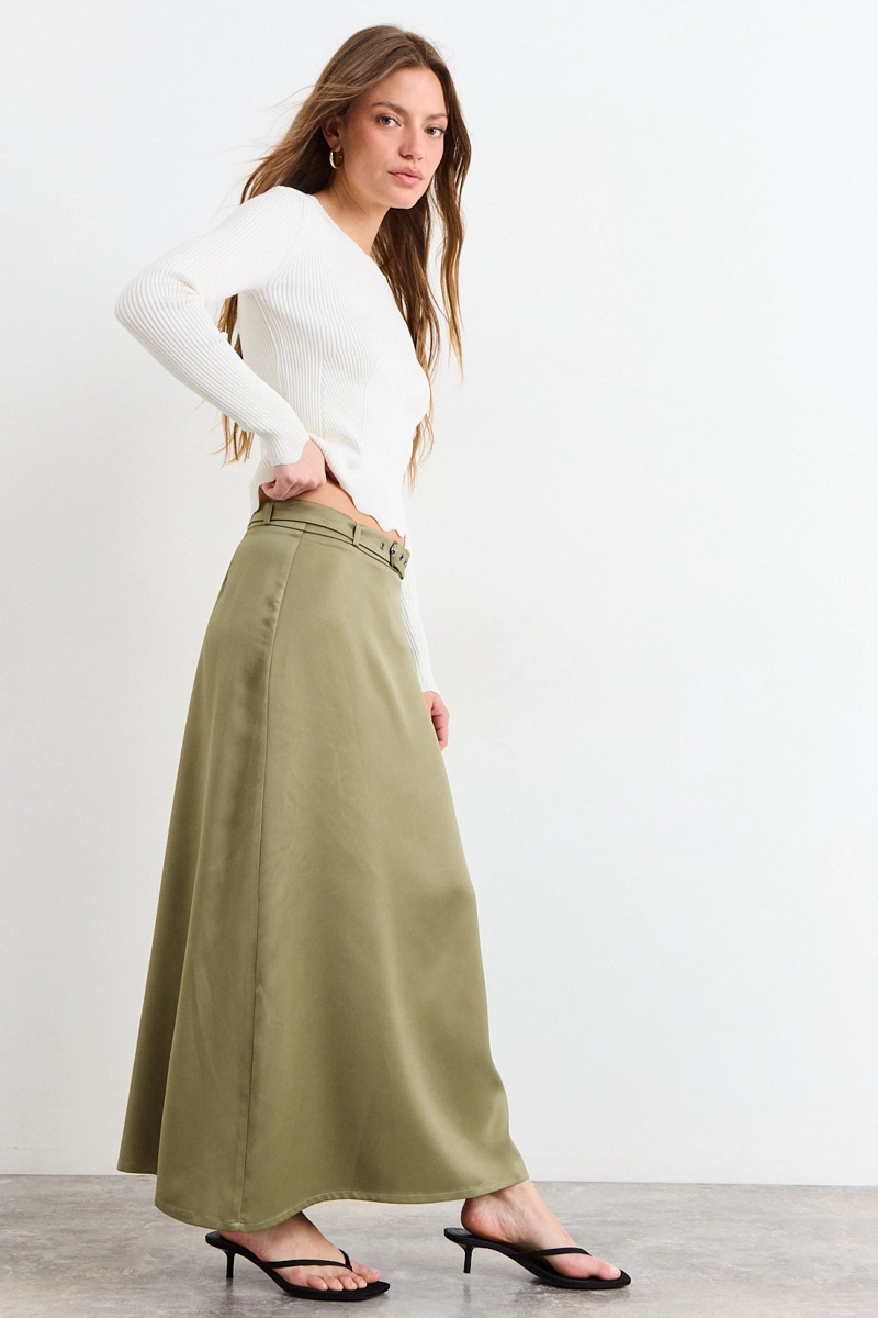 FALDA LARGA VERDE OLIVA MUJER IO - 5