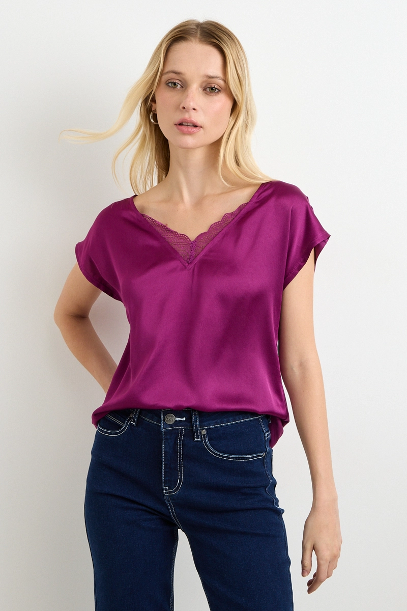 POLERA MANGA CORTA MORADO MUJER ASH - 1