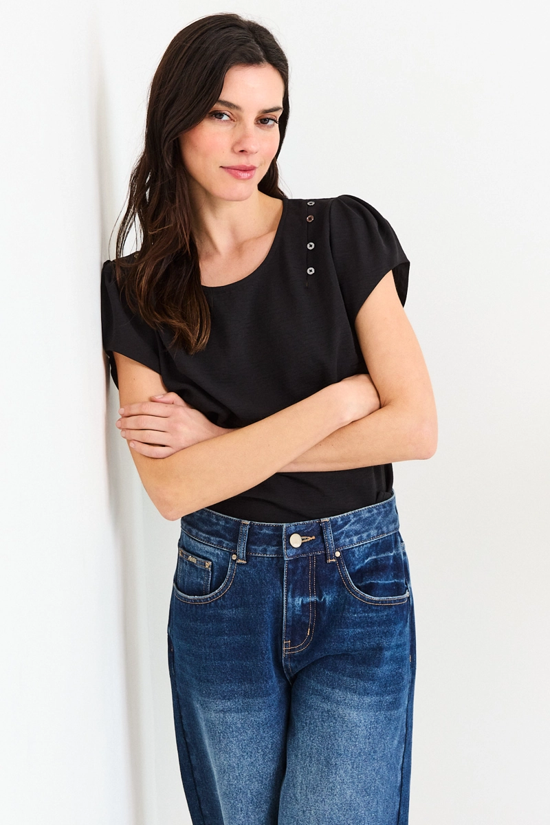 BLUSAS MANGA CORTA NEGRO MUJER ASH - 2