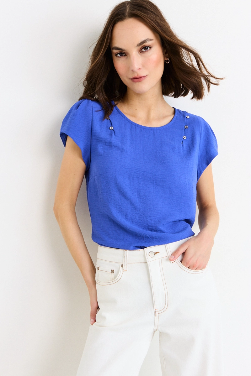 BLUSAS MANGA CORTA AZUL MUJER ASH - 1