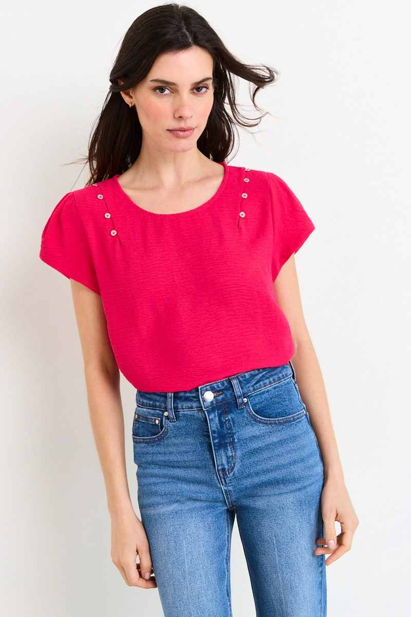 BLUSAS MANGA CORTA FUCSIA MUJER ASH - 1