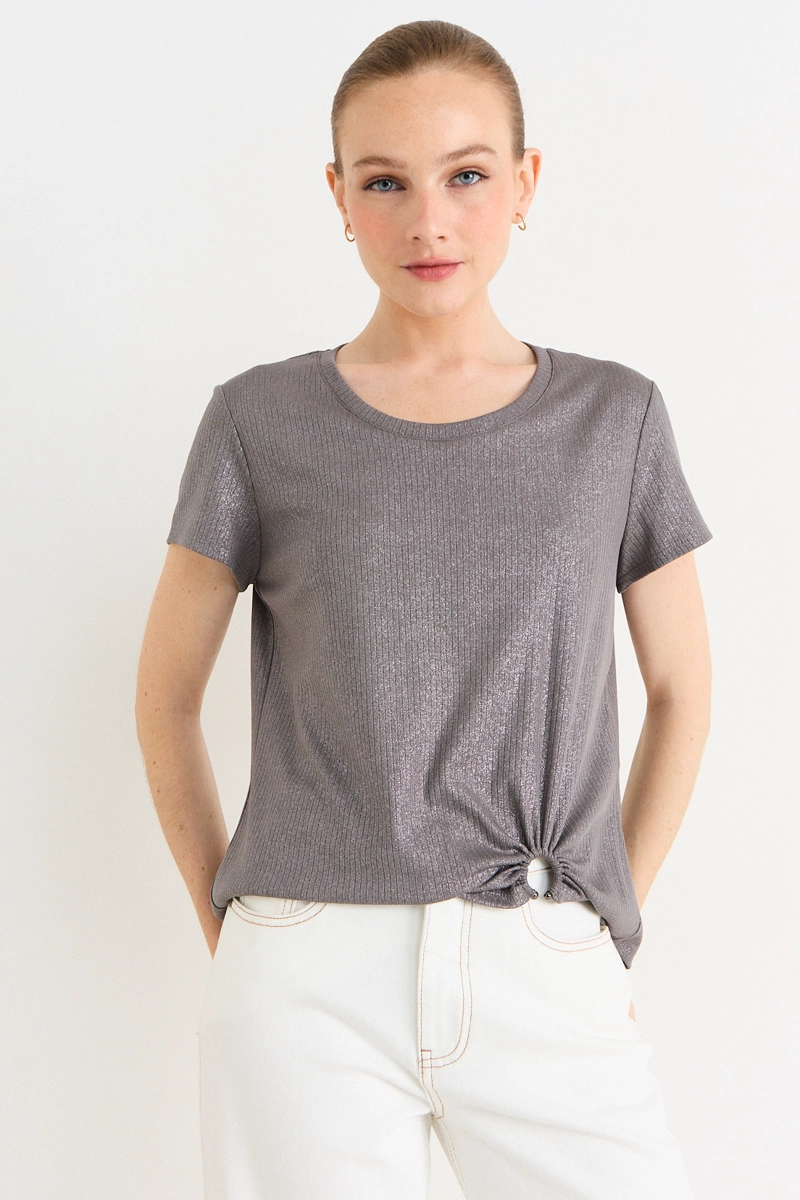 POLERA MANGA CORTA GRIS MUJER ASH - 1