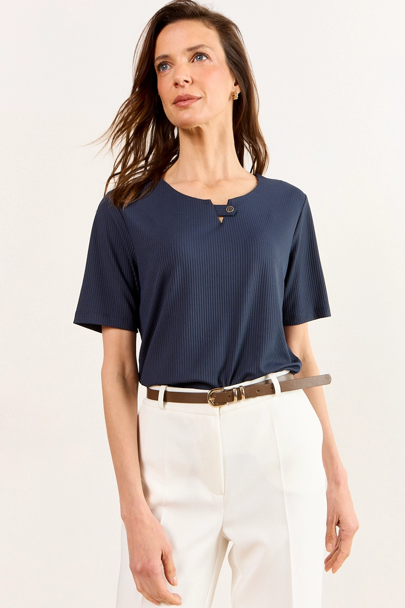POLERA MANGA CORTA AZUL MUJER MA GRIFFE - 1