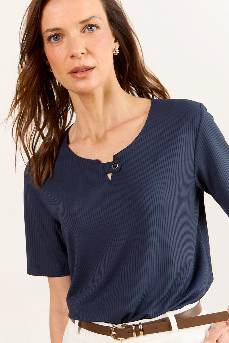 POLERA MANGA CORTA AZUL MUJER MA GRIFFE - 2