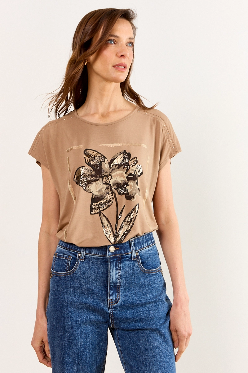 POLERA MANGA CORTA BEIGE MUJER MA GRIFFE - 1