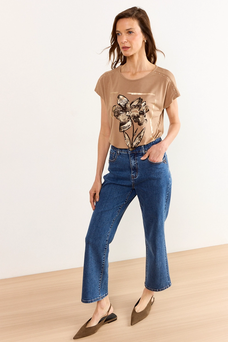 POLERA MANGA CORTA BEIGE MUJER MA GRIFFE - 5