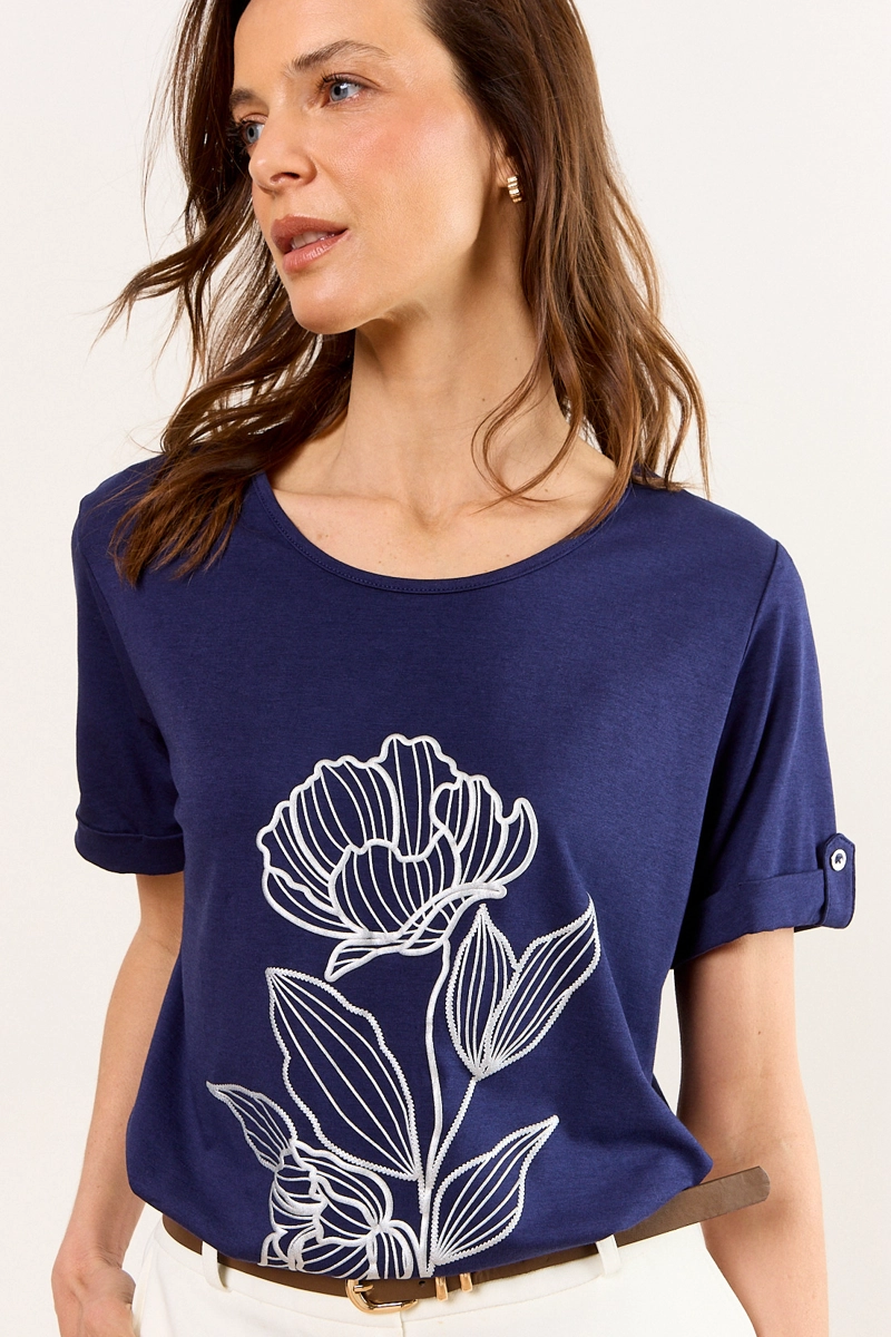 POLERA MANGA CORTA AZUL MUJER MA GRIFFE - 1