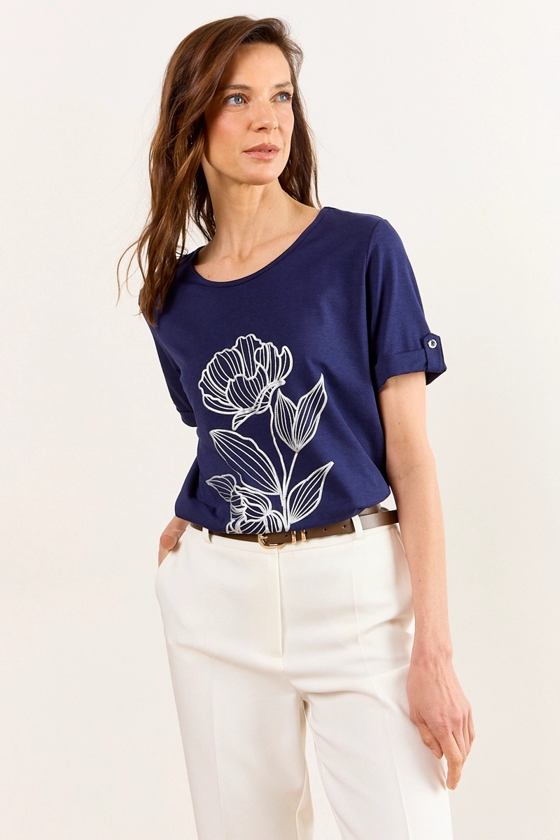 POLERA MANGA CORTA AZUL MUJER MA GRIFFE - 2