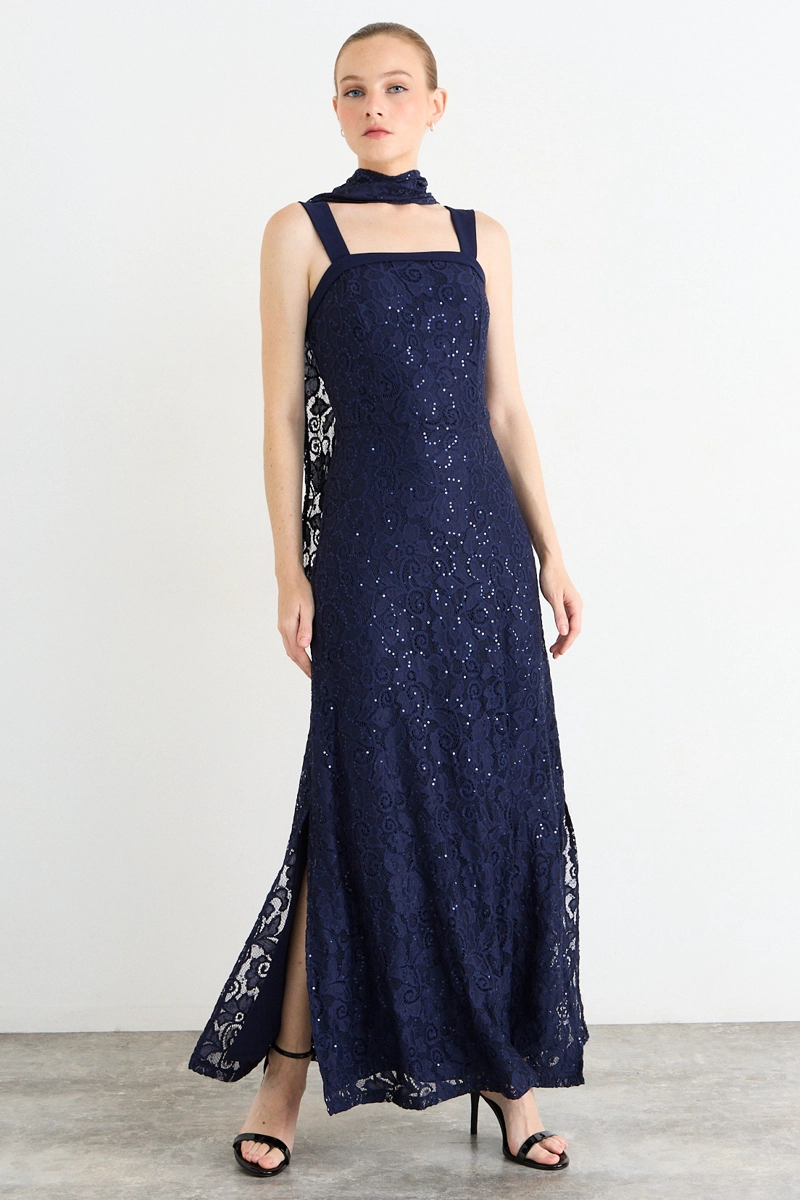 VESTIDO LARGO AZUL MUJER IO - 1