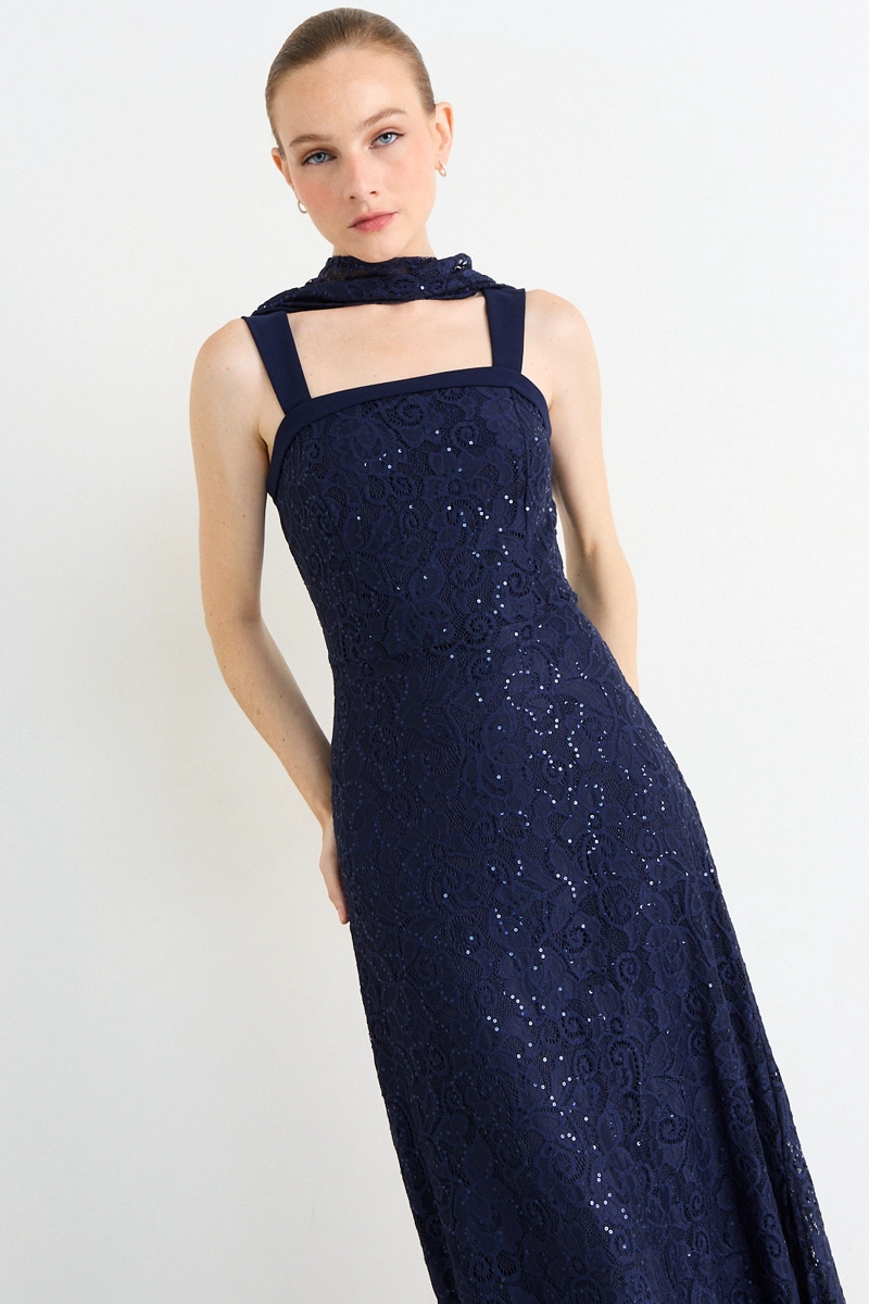VESTIDO LARGO AZUL MUJER IO - 2