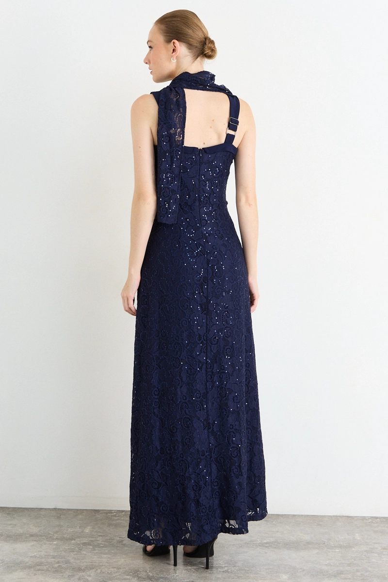 VESTIDO LARGO AZUL MUJER IO - 4