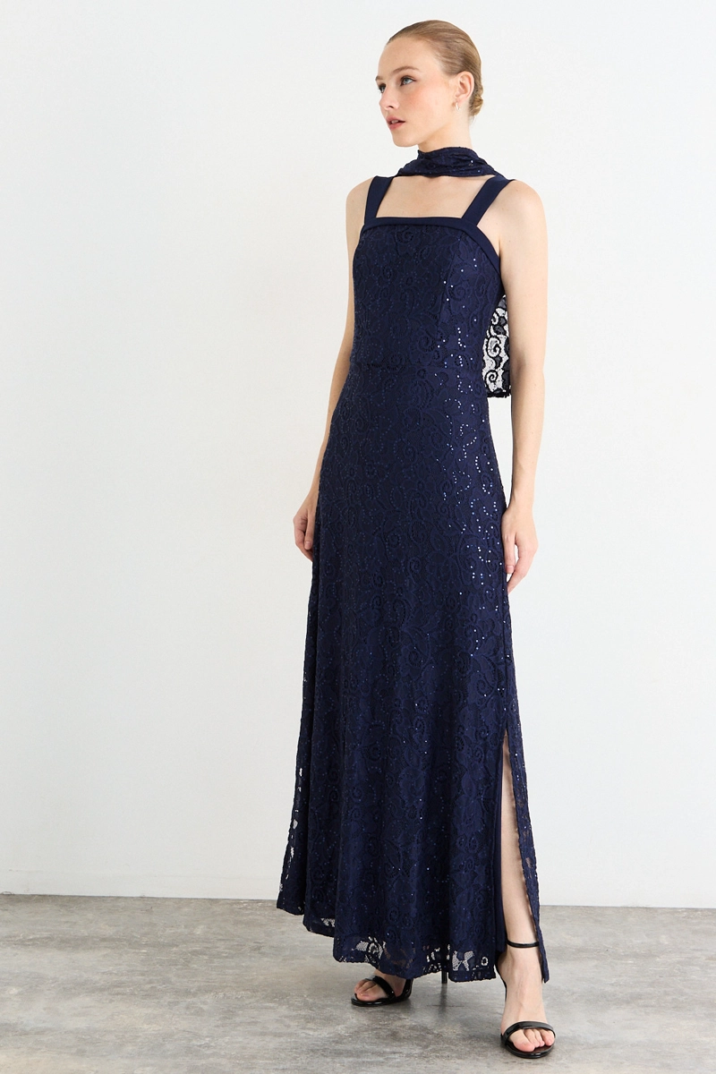 VESTIDO LARGO AZUL MUJER IO - 5