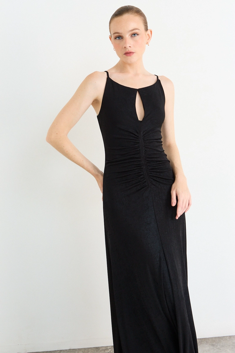 VESTIDO LARGO NEGRO MUJER IO - 3