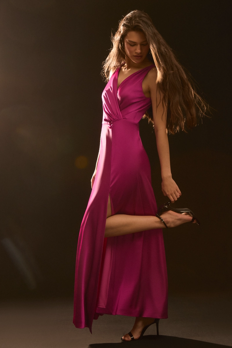 VESTIDO LARGO FUCSIA MUJER IO - 1