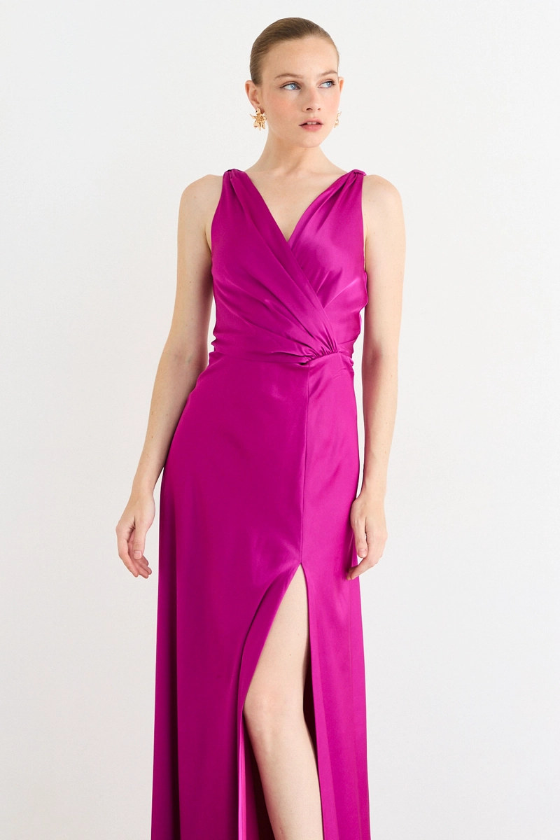 VESTIDO LARGO FUCSIA MUJER IO - 3