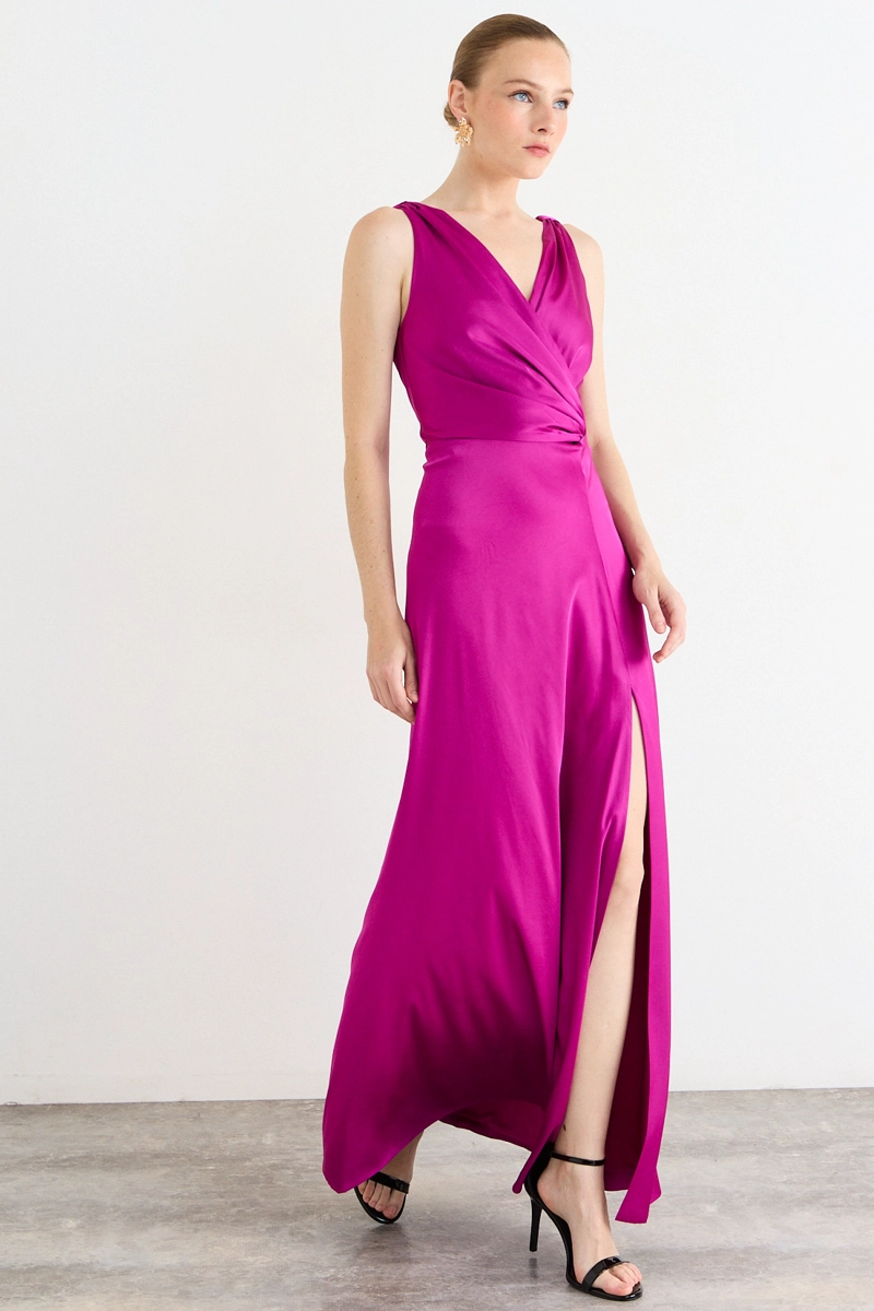 VESTIDO LARGO FUCSIA MUJER IO - 5