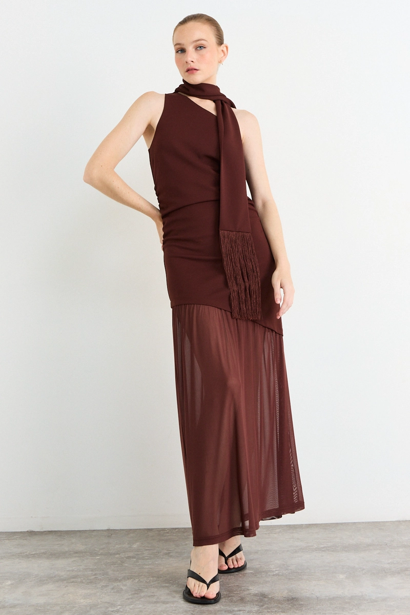 VESTIDO LARGO CAFE MUJER IO - 3