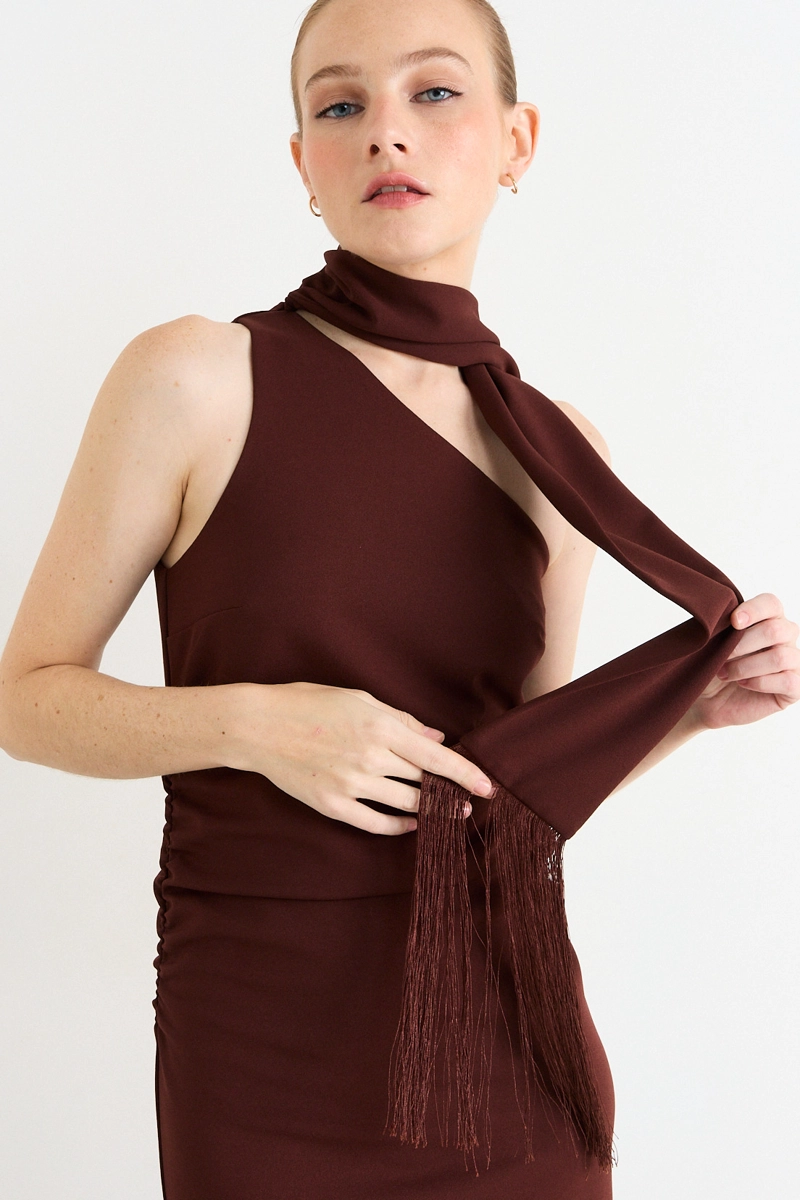 VESTIDO LARGO CAFE MUJER IO - 4