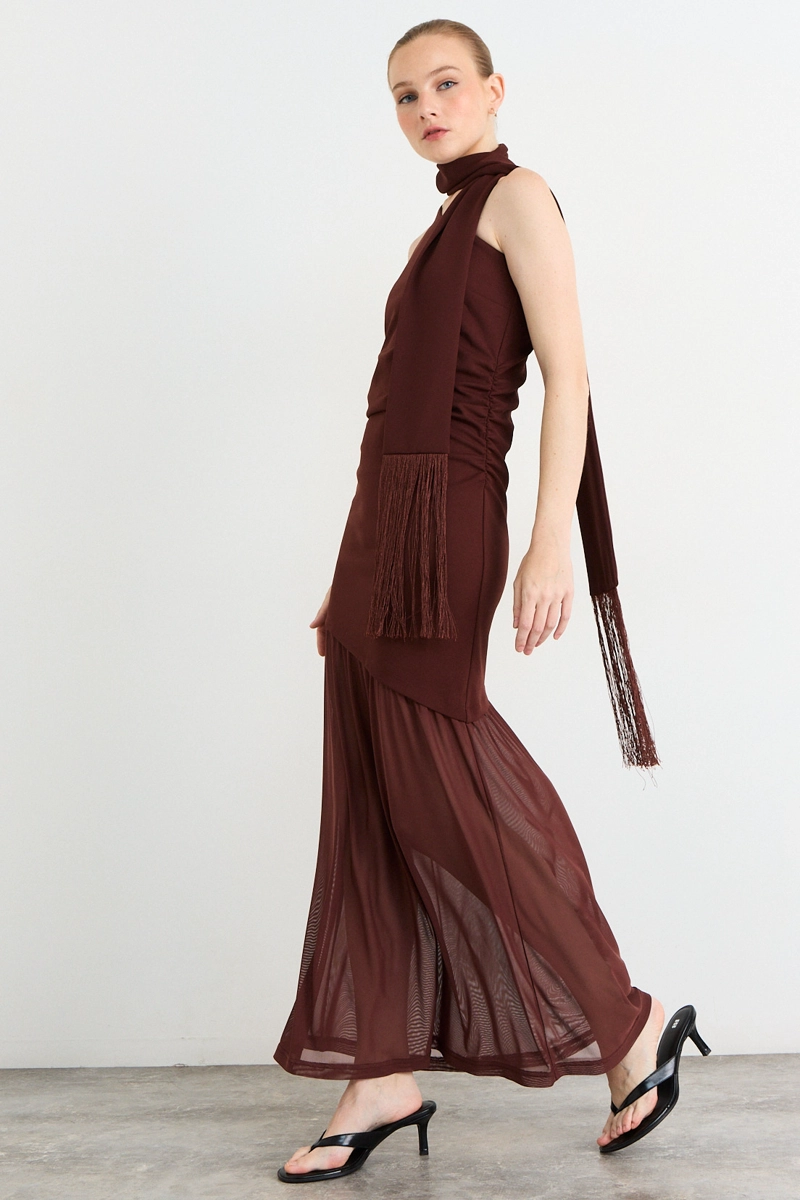 VESTIDO LARGO CAFE MUJER IO - 5