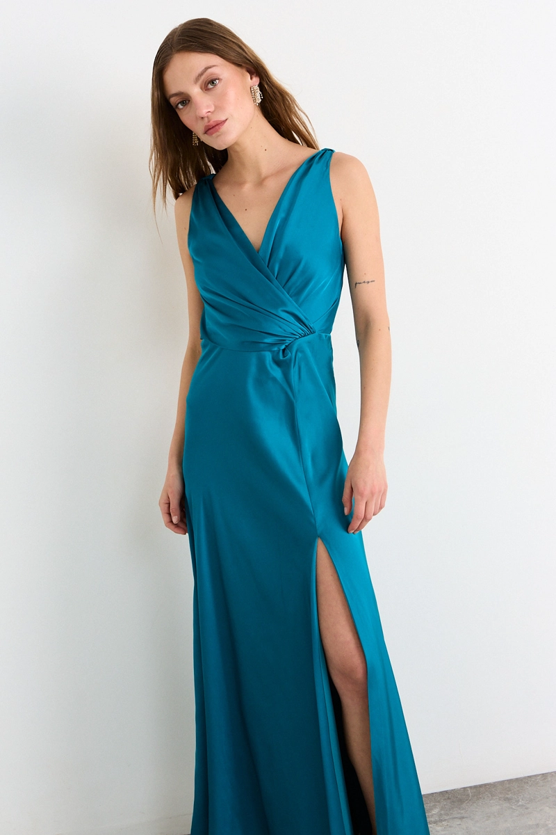 VESTIDO LARGO CELESTE MUJER IO - 5