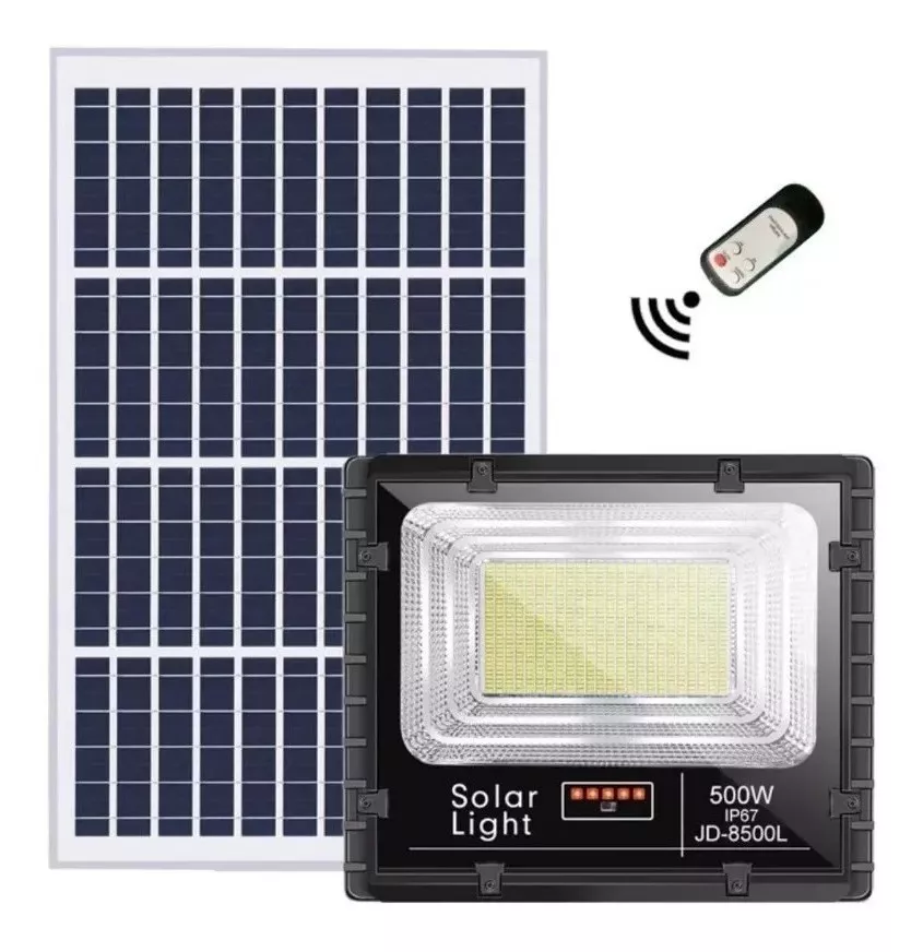 FOCO REFLECTOR SOLAR COMPAQPEAT 500 W PANEL SOLAR Y CONTROL REMOTO - 1