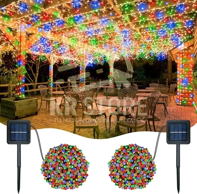 LUCES NAVIDAD LED 100 FOCOS SOLAR GUIRNALDA 10 METROS 2 UNIDADES - 1