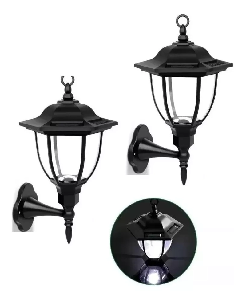 2 UNIDADES FAROL SOLAR RETRO EXTERIOR LUZ LED ANTIGUO /01 - 1