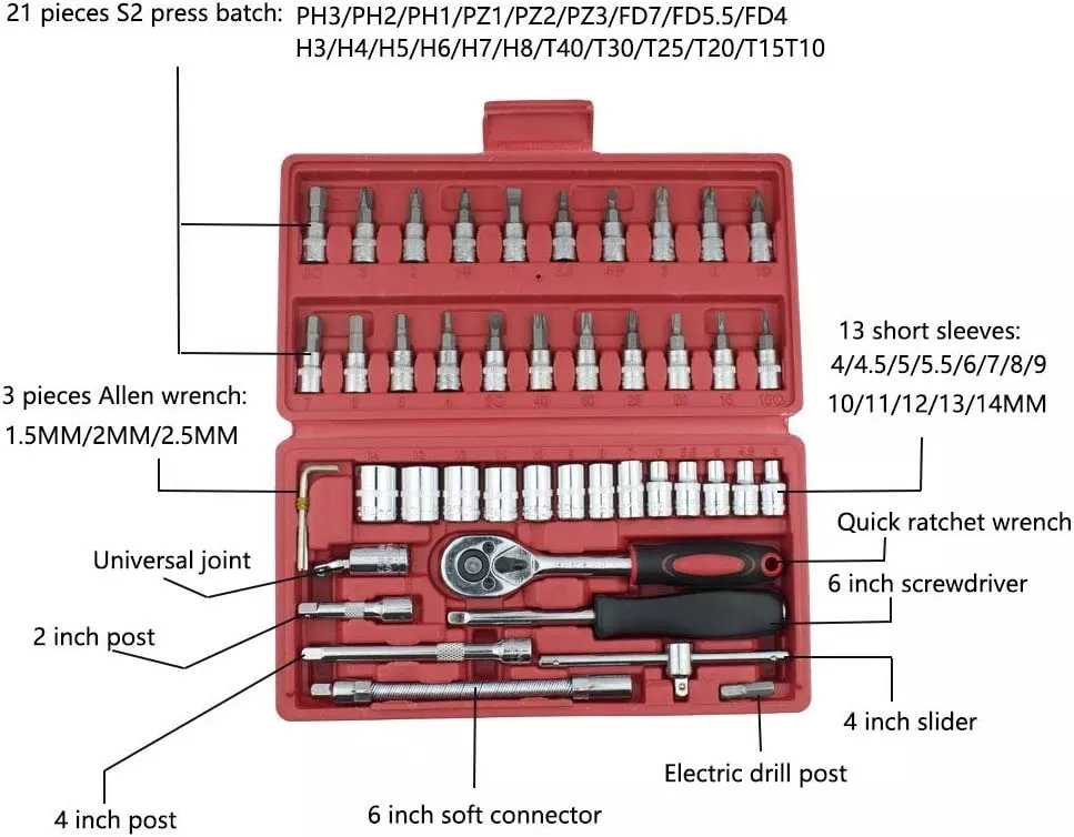 SET HERRAMIENTAS ZHUOTAI DESIGN MECANICAS 46 PIEZAS DADOS ACERO - 3