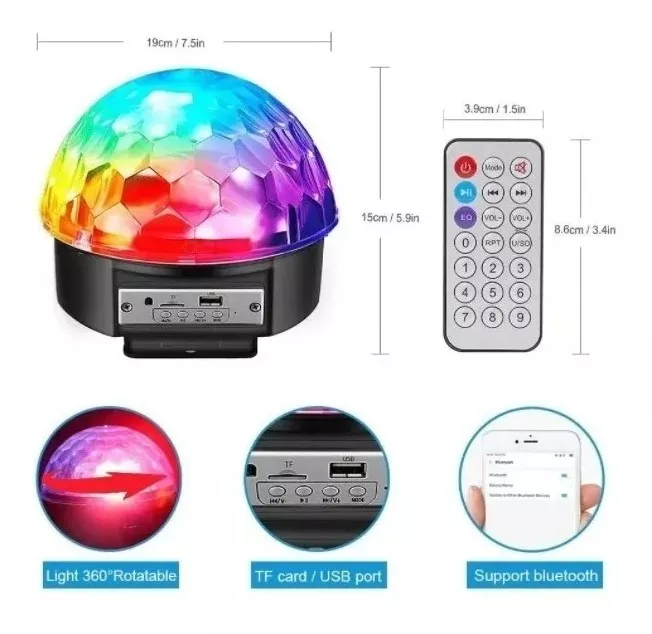 BOLA DISCO RÍTMICA CON CONTROL BLUETOOTH PENDRIVE FIESTA - 2
