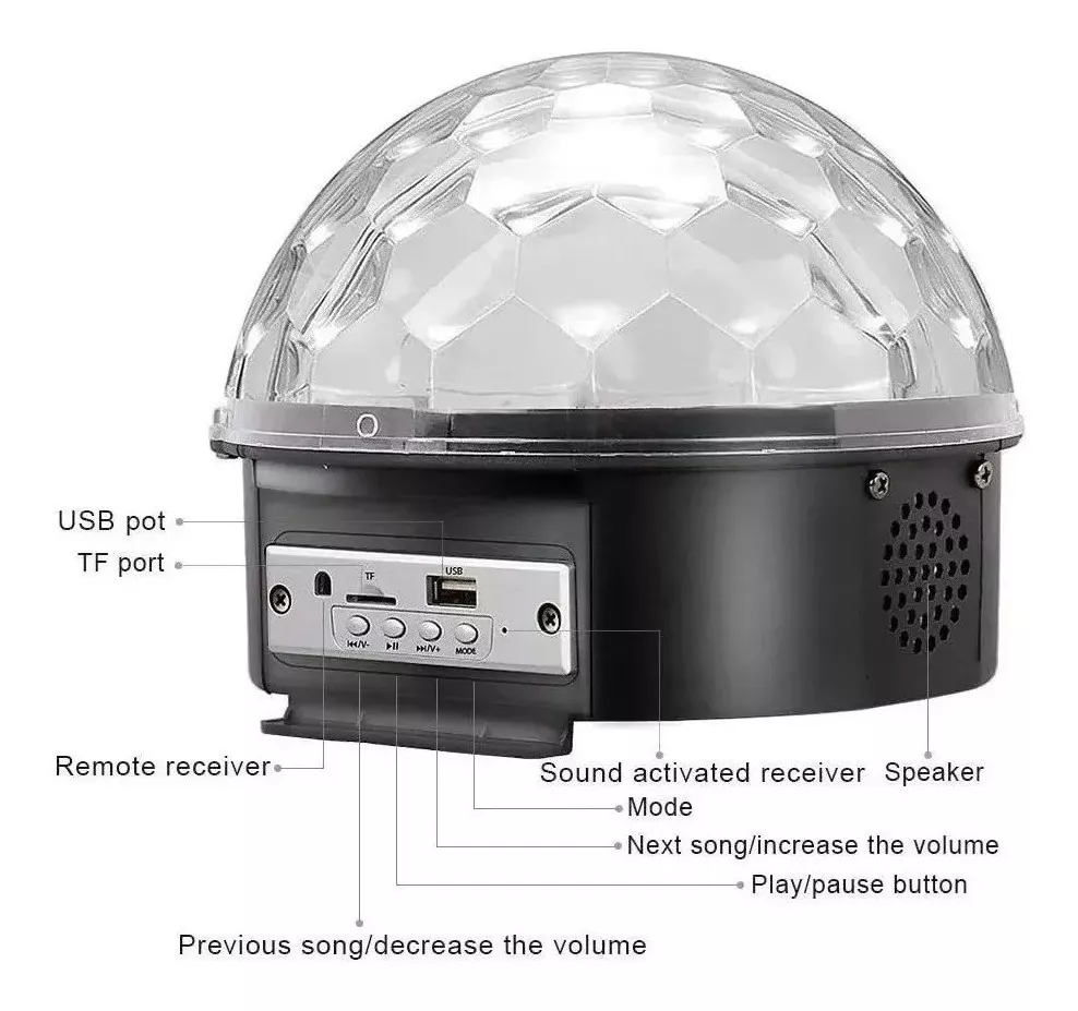 BOLA DISCO RÍTMICA CON CONTROL BLUETOOTH PENDRIVE FIESTA - 3