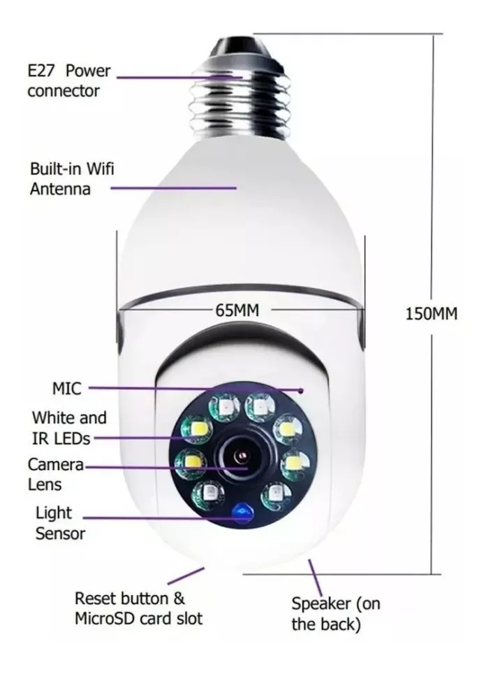 CÁMARA IP SEGURIDAD AMPOLLETA MOTORIZADA 360° E27 SOCKET - 4