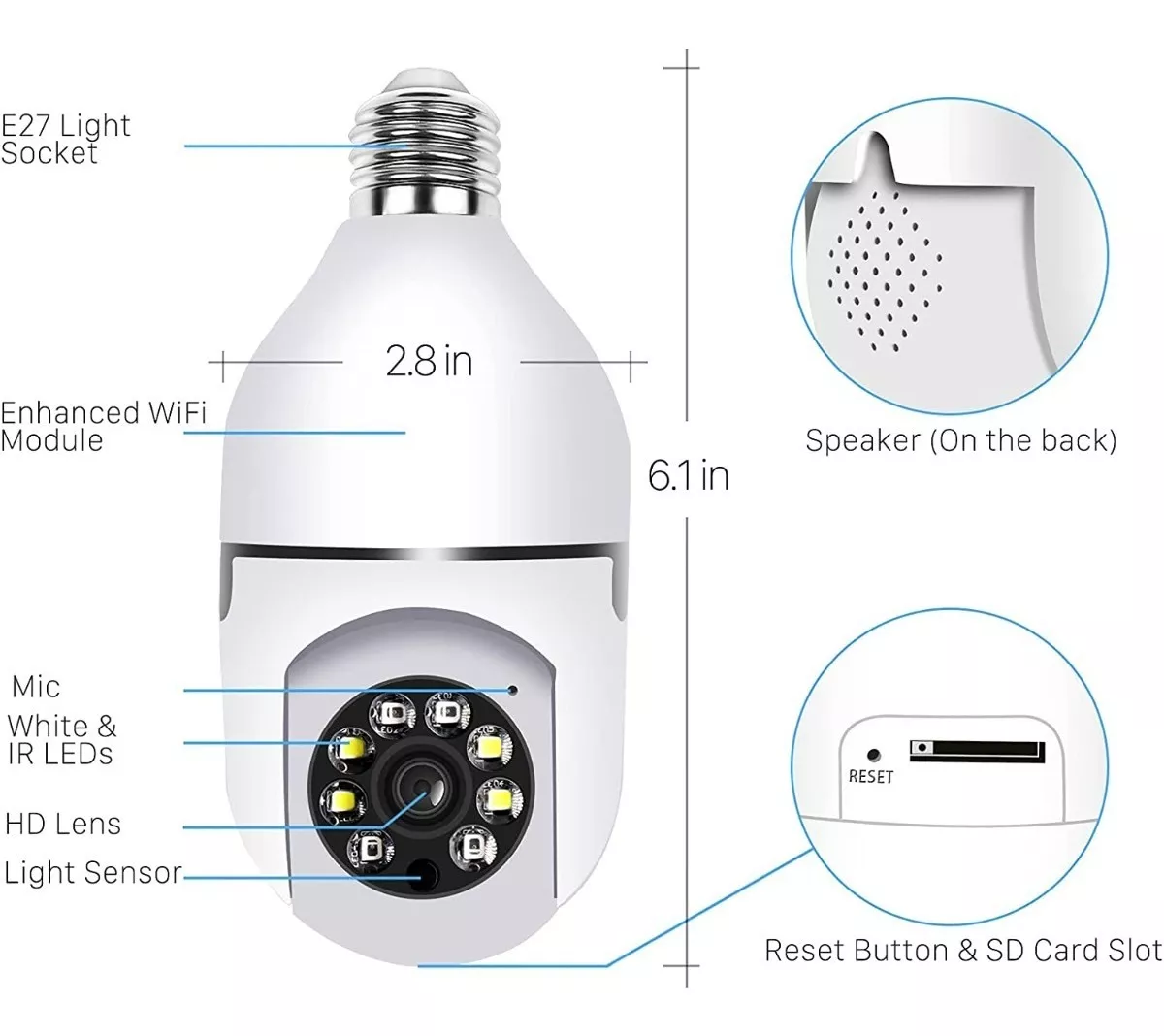 CÁMARA TASBEL CAMARA AMPOLLETA WIFI SEGURIDAD PANORAMICA 360 - 2