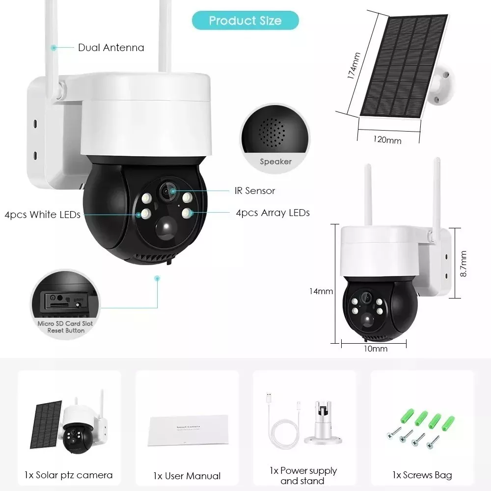 CÁMARA SEGURIDAD SOLAR 1080P DOMO WIFI SOLAR RESISTE AL AGUA - 2