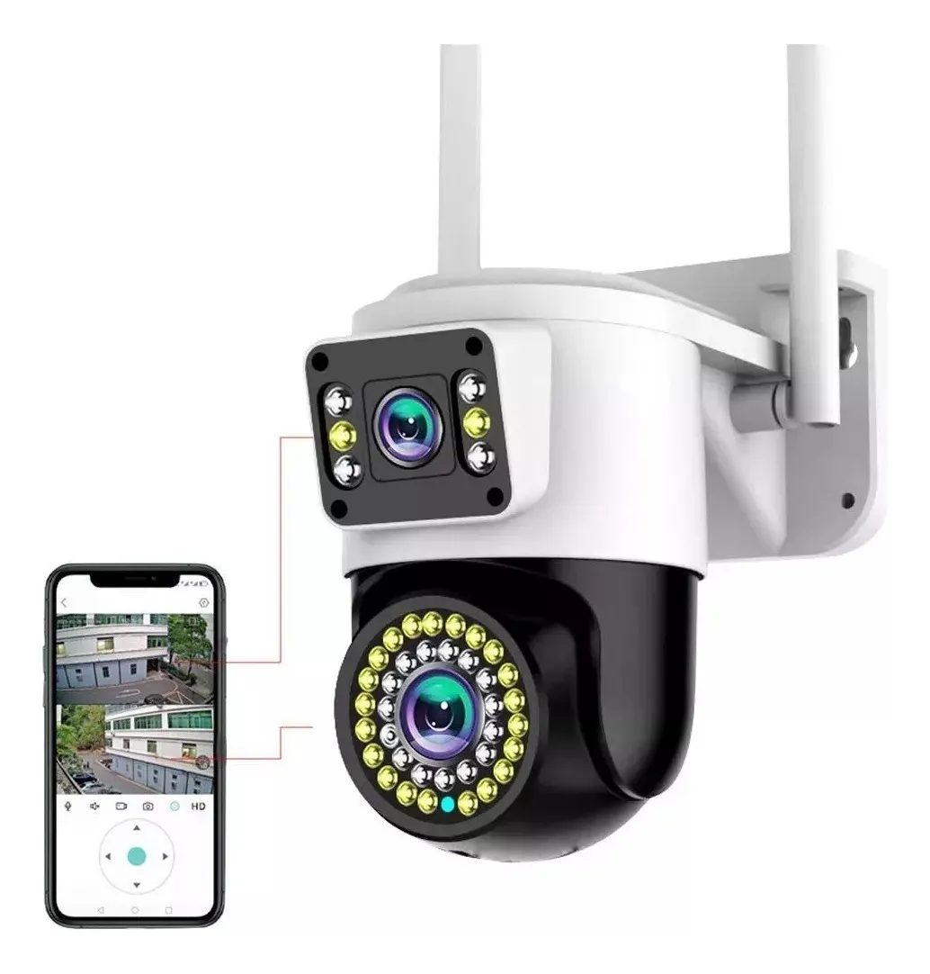 CAMARA WIFI SEGURIDAD 4K HD DOBLE LENTE ZOOM X8 ALARMA PTZ | Blanco